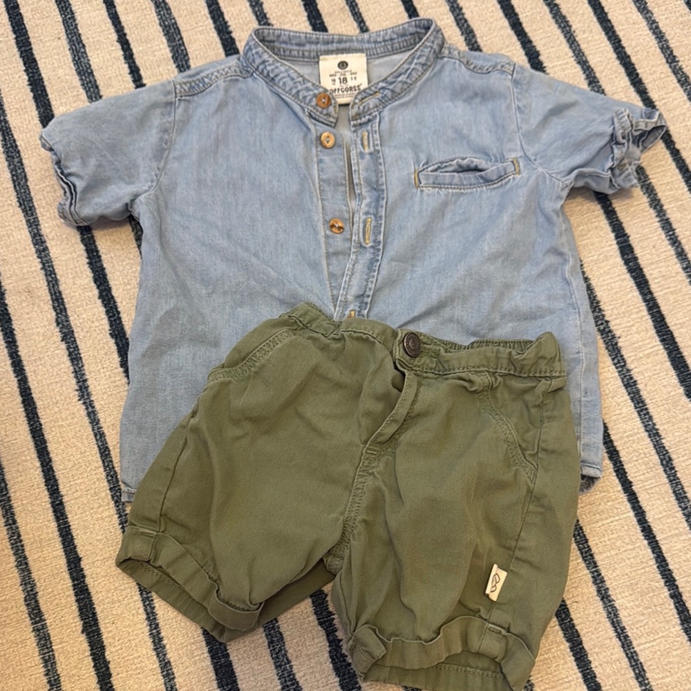 MLight Blue Shirt and Olive Green Shorts Set